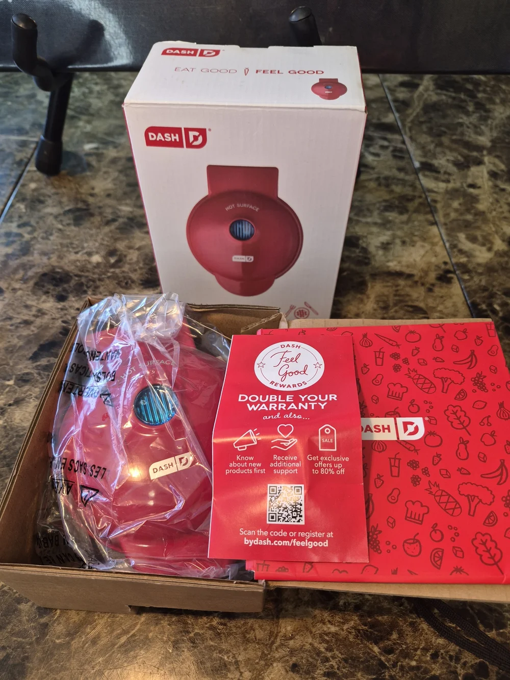 Dash Mini Waffle Maker DMW001RD Red New In Box Compact Individual NIB Electric